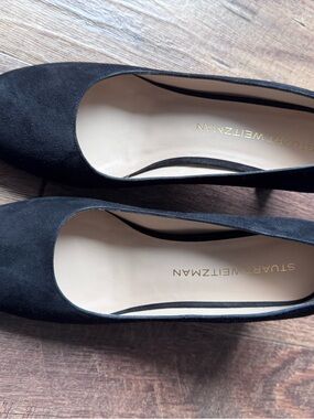 Stuart Weitzman Black Suede Pointed-Toe Ballet Flats
